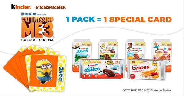 Card Stacca e Attacca Cattivissimo Me 3 Omaggio con Kinder e Ferrero