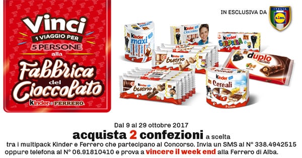 Concorso Vinci un weekend alla fabbrica del cioccolato con Lidl - 2017