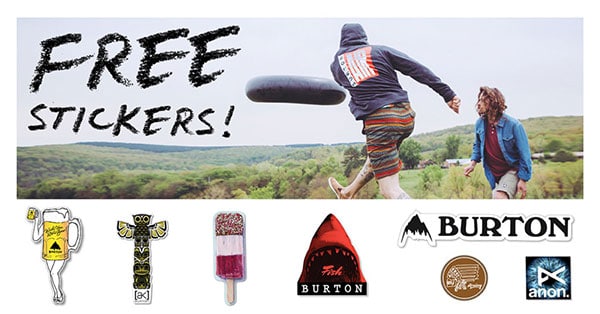 richiedi gratis un kit di adesivi Burton