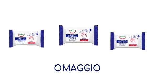 Salviette igienizzanti Equilibra in omaggio